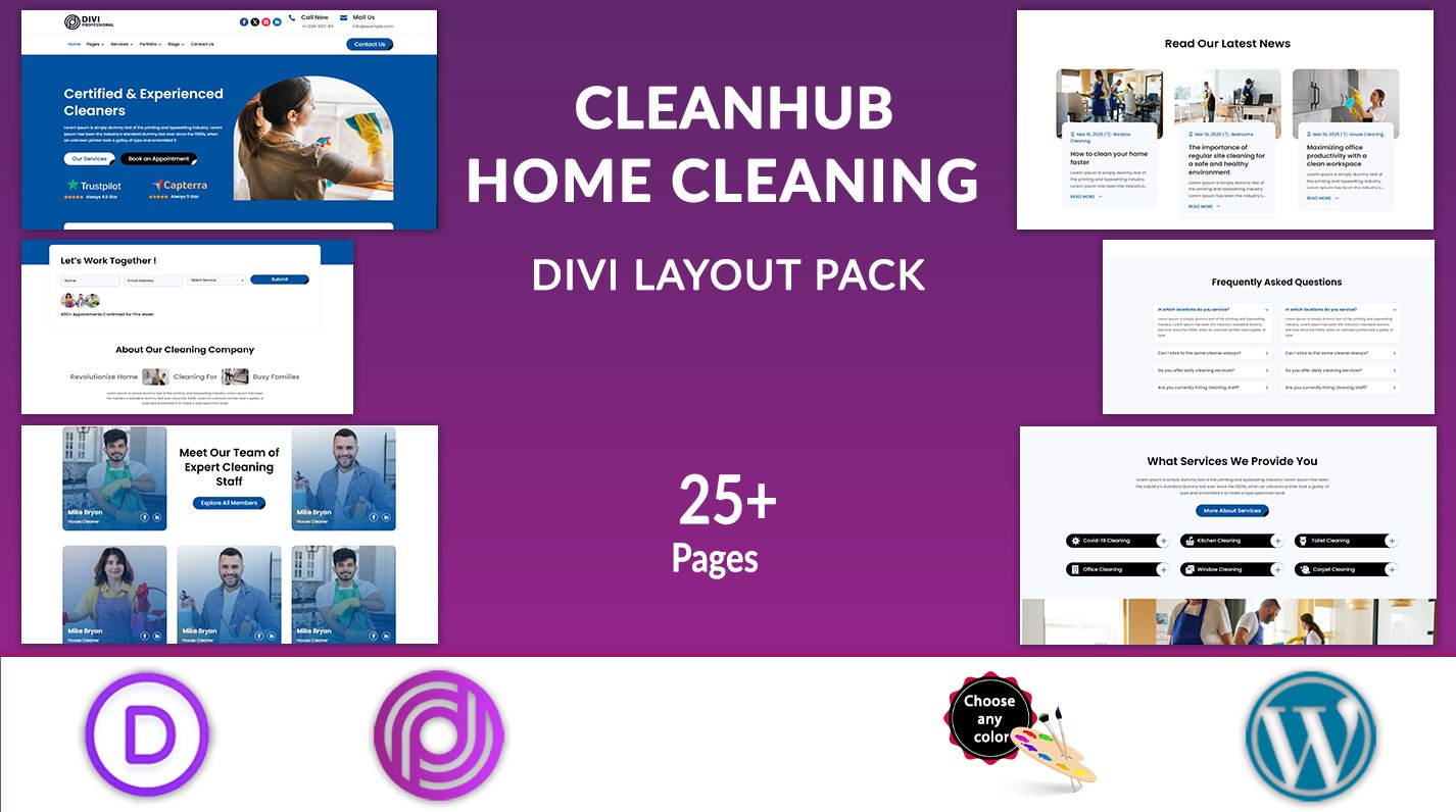 CleanHub - Home Cleaning Divi Layouts Pack